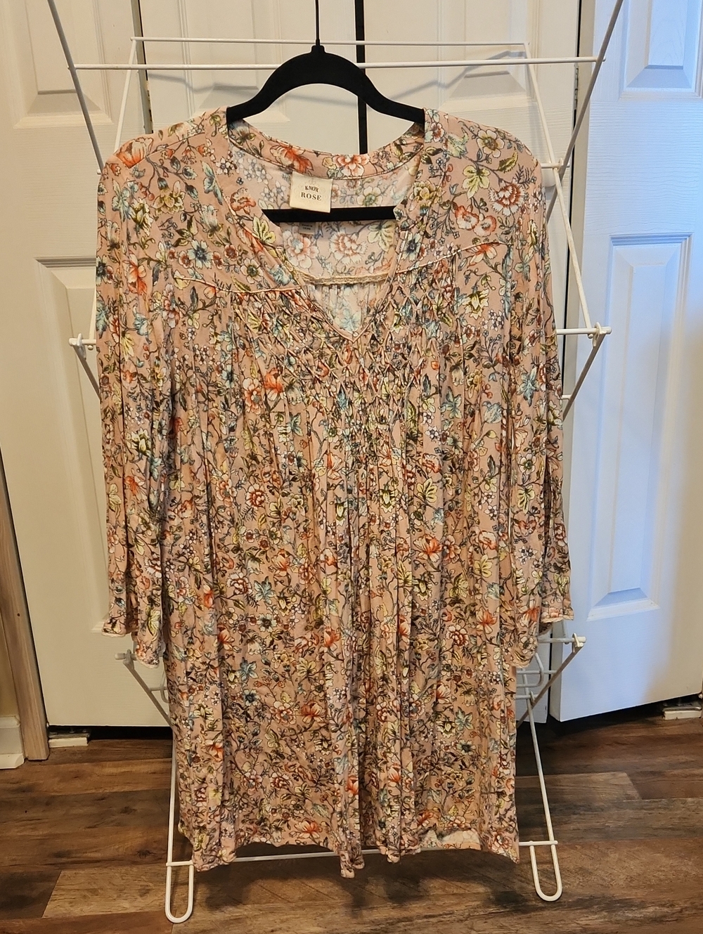 Knox Rose Floral Long Sleeve Blouse Dress in Blush Multi
